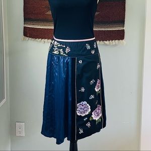 Anthropologie Odille Silk/Cotton Floral Embroidered Skirt
